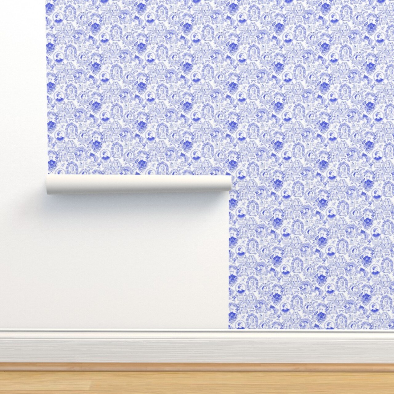 Blue Toile History Suffragette Protest Dissent Feminism Civil Rights Womens Small Scale Custom Removable Wallpaper by Spoonflower Peel & Stick Wallpaper 2FT Wide